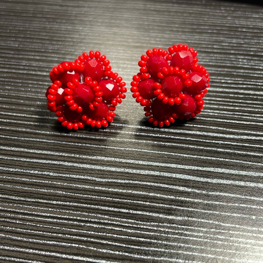 Handmade Red flower earrings